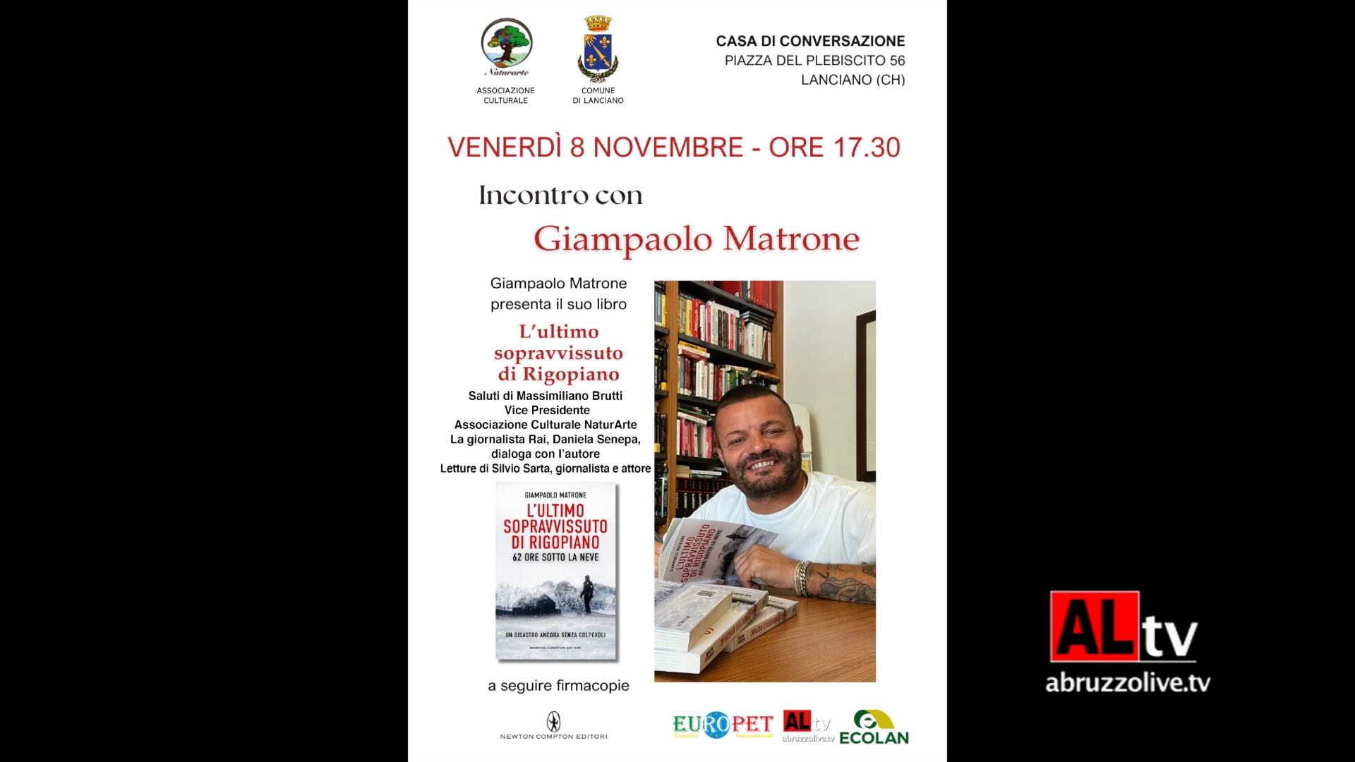 Tragedia Rigopiano: a Lanciano l'8 novembre il sopravvissuto Matrone si racconta e presenta il suo libro