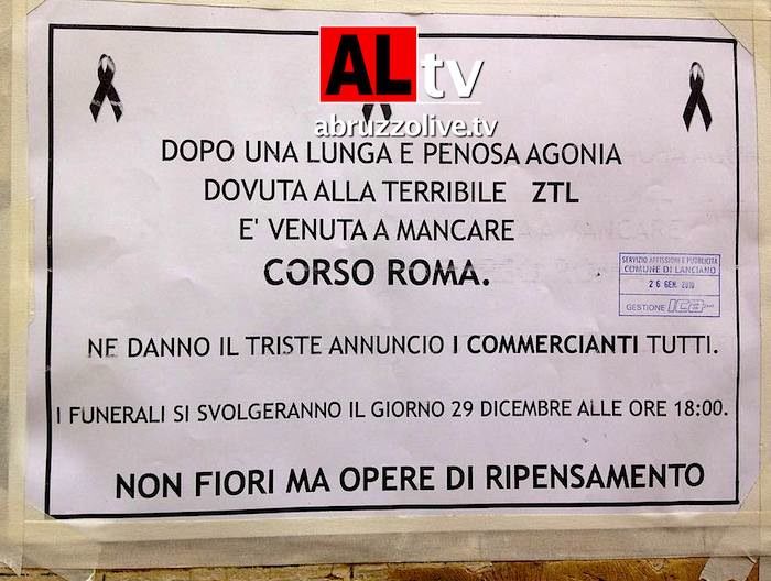 Lanciano. Un funerale per Corso Roma dopo una penosa agonia causa Ztl